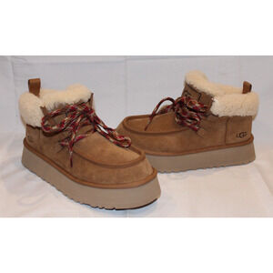UGG FUNKARRA CUFF CHESTNUT SUEDE SHEEPSKIN PLATFORM SHOE BOOTS SIZE‎ 9 WOMEN